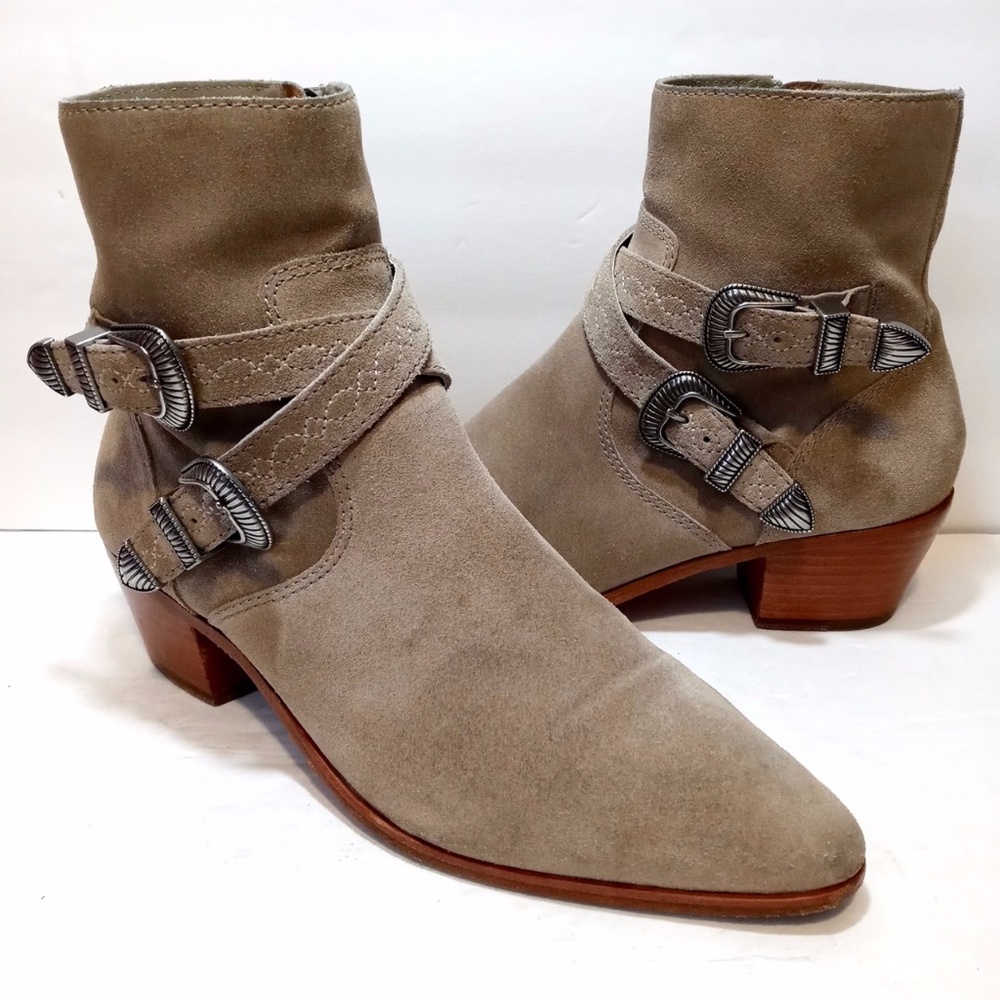 Frye Tan Ankle Boots with Silver Buckles